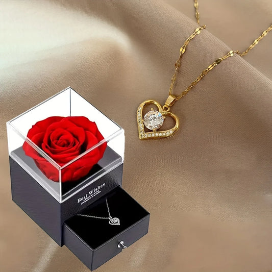 Collier de luxe en Zircon avec rose rouge