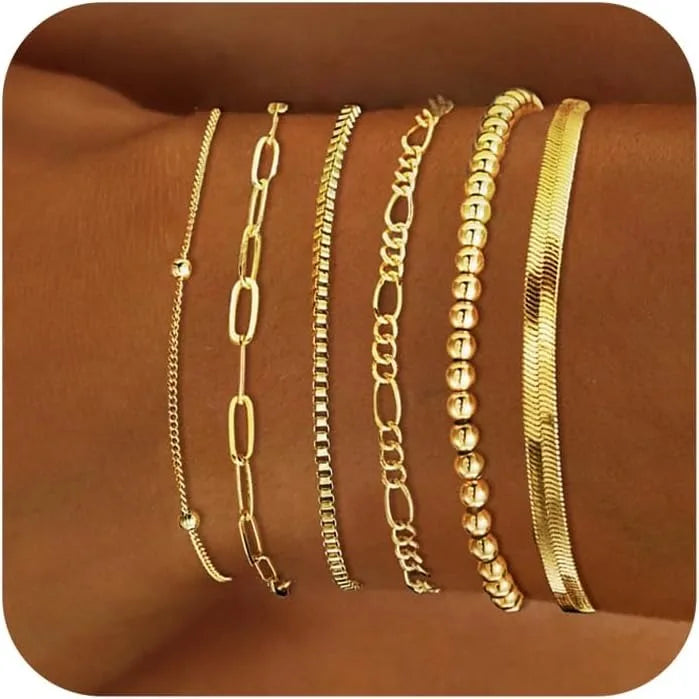 Ensemble de 6 bracelets plaqués or 14 carats pour femme