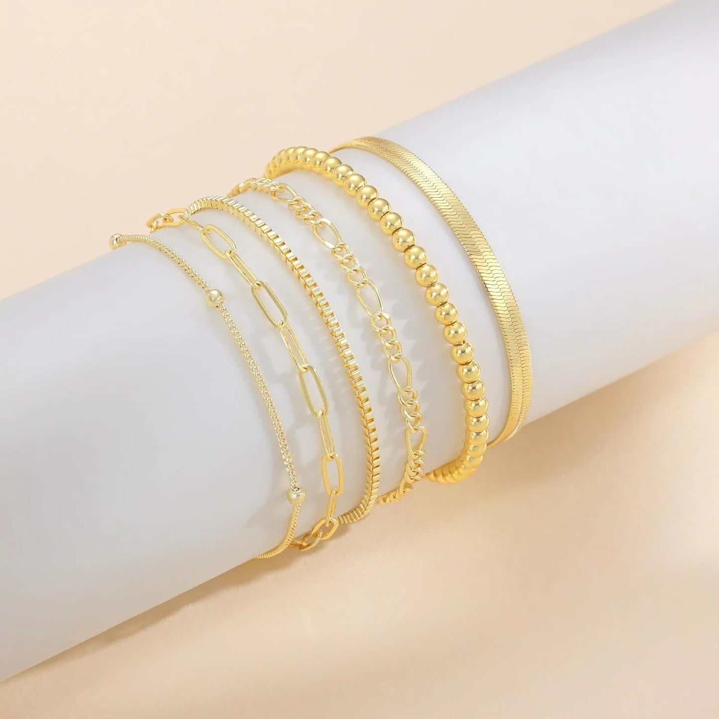 Ensemble de 6 bracelets plaqués or 14 carats pour femme