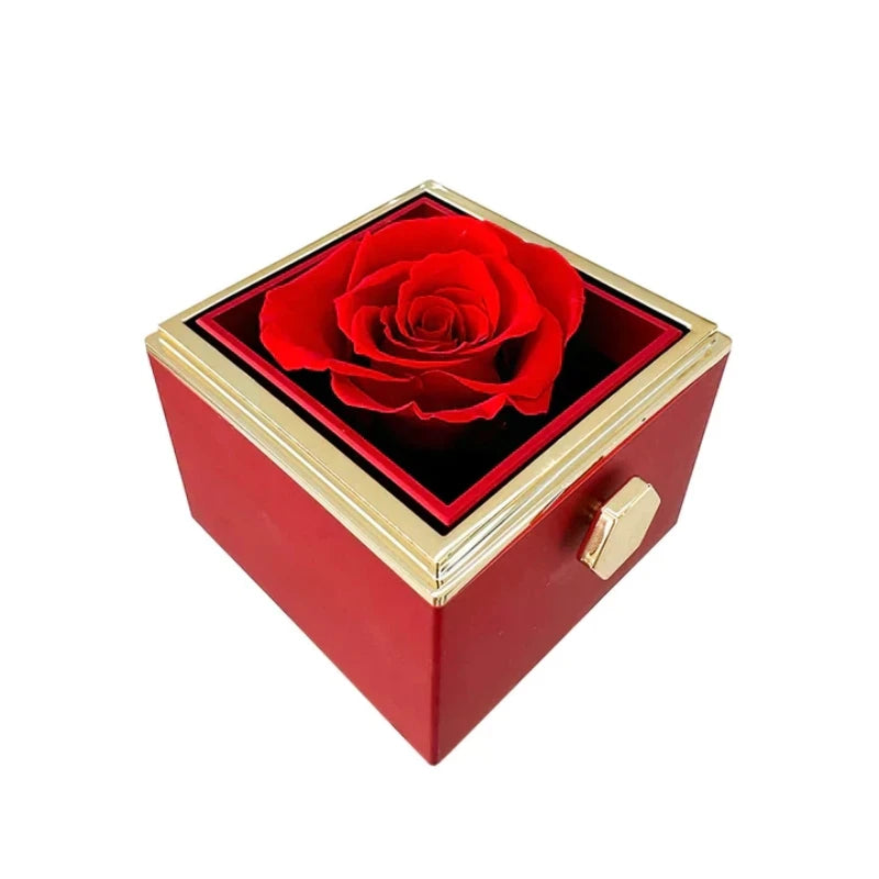 Boîte de roses éternelles avec collier cœur en or 18K et argent personnalisé