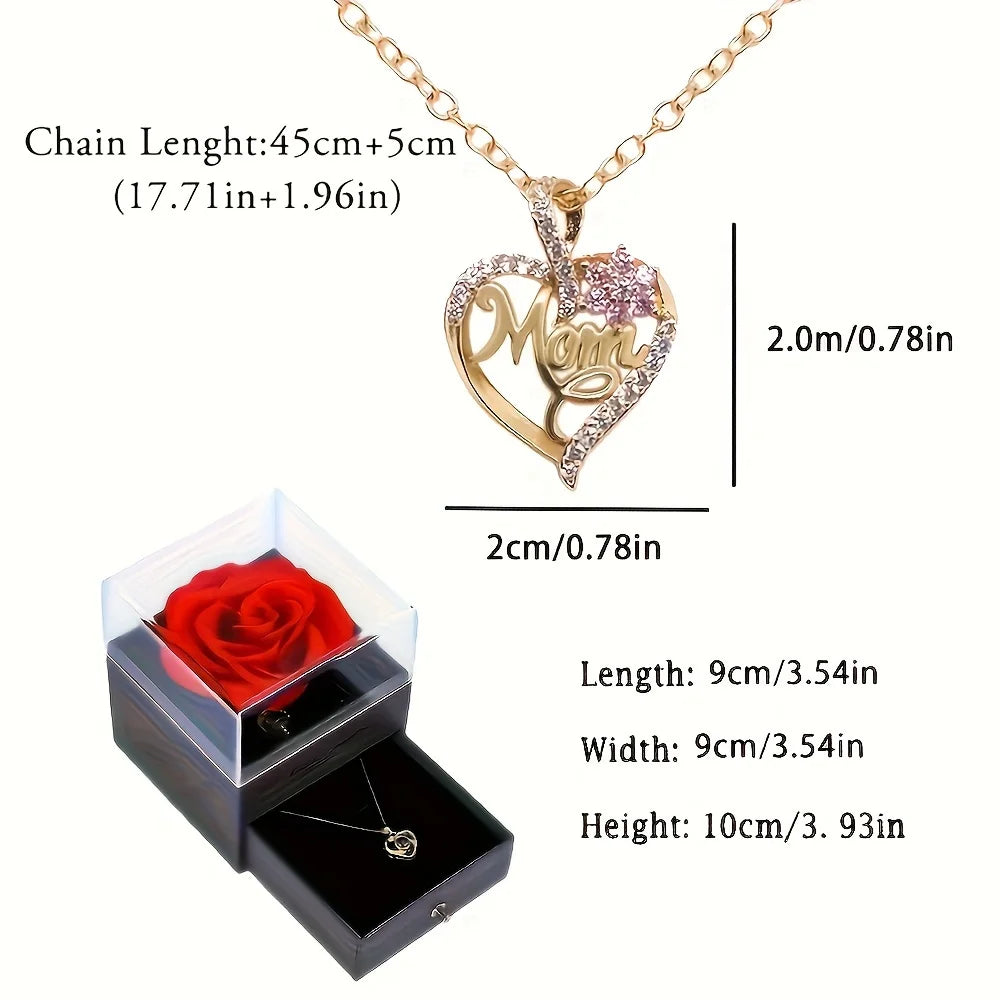 Boîte-cadeau avec rose éternelle et collier élégant pour mamans